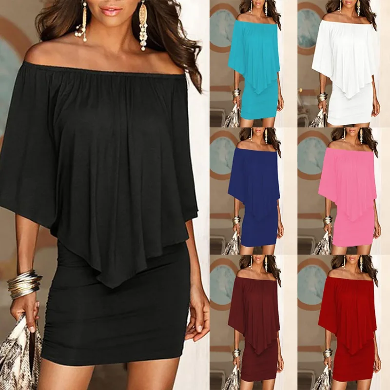 

Summer Cross-border Dresses Amazon Sexy Europe and America Boat Neck Skirt Fashion Comfort Temperament Breathable