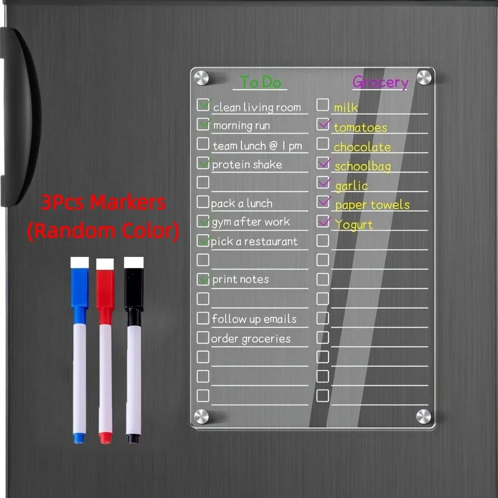 Reusable Fridge Weekly Calendar Transparent with 3/8 Markers Erasable Memo Board Frameless Removable