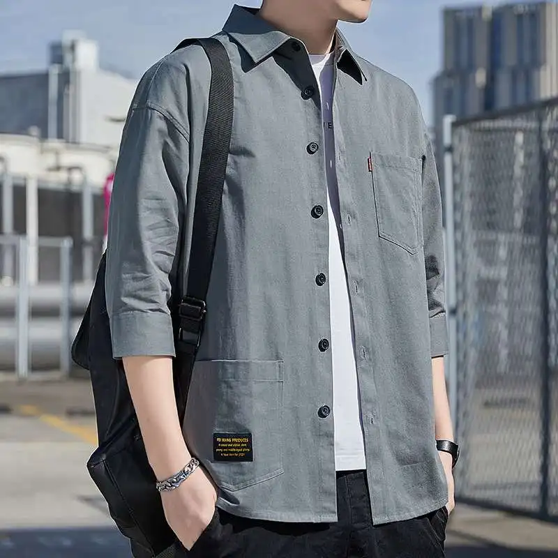 

Новая мужская футболка-поло свободного кроя на весну-лето, удлиненная, для осени, однотонная, на пуговицах