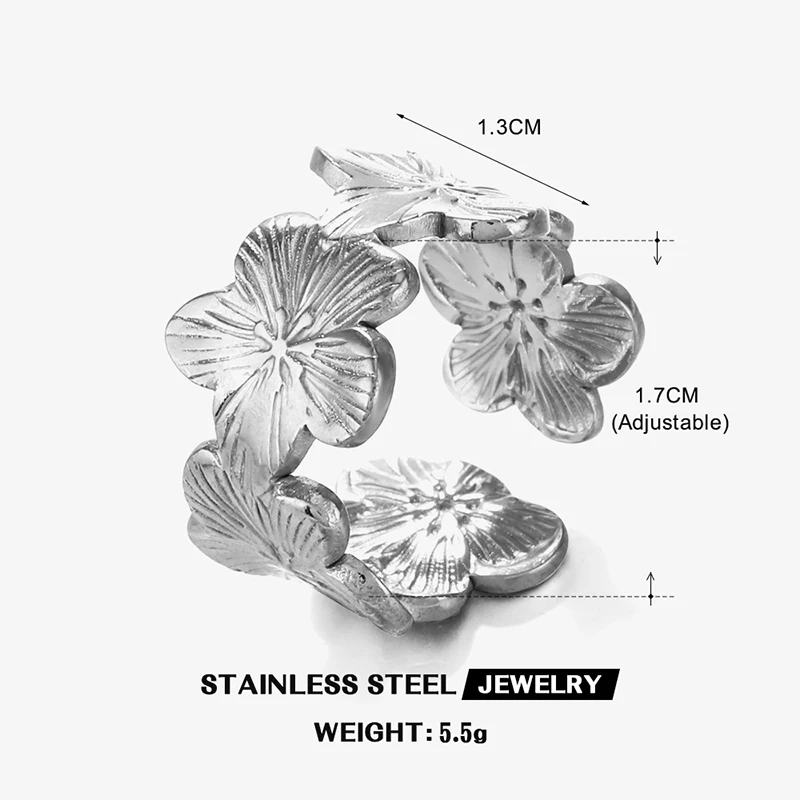 Women's 18K Gold PVD Plated Flower Adjustable Opening Ring