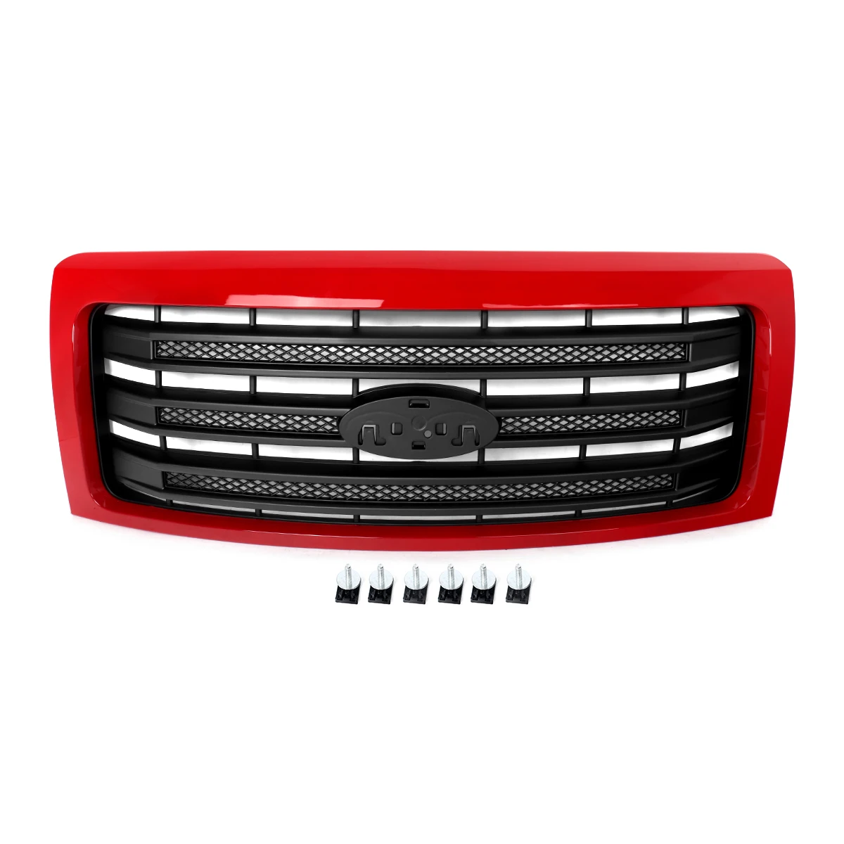 Magickit Front Radiator Grille For Ford F150 F-150 2009 2010 2011 2012 2013 2014 3 Bar E4 Vermilion Red Modified Grills Assembly