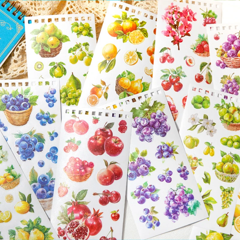Mr. Paper, PET Harvest Season Series Obstthema, gestanztes Stickerbuch, einzeln, Studentenhandbuch-Aufkleber