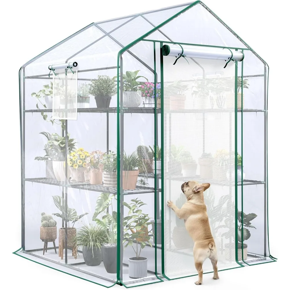 

Незаменимая уличная теплица-тепловой бокс, 56x56x77 дюймов, портативный 3-ярусный 4-полочный комплект для сада с пластиковым покрытием