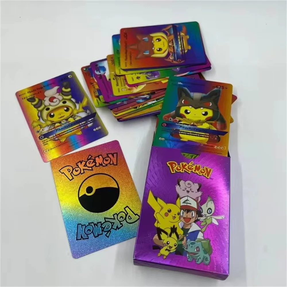 2024 Pokemon Cards Metal Gold Silver Vmax GX Card Box Mewtwo Pikachu Rare Collection Battle Trainer Card Children Toys Gift