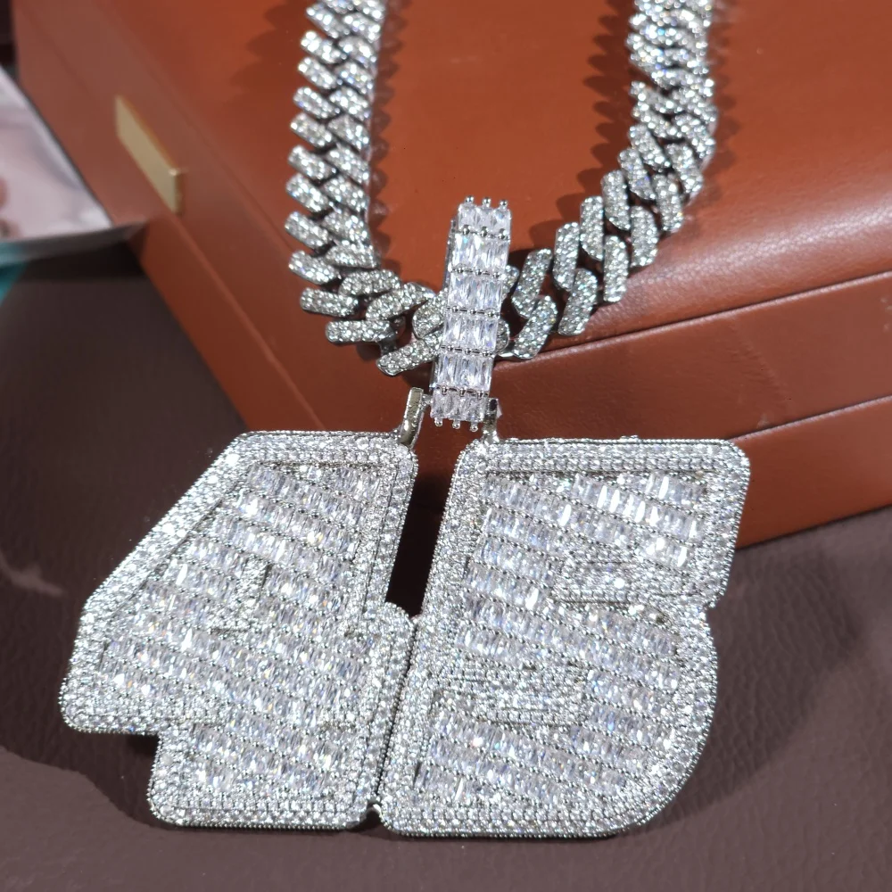 

ICEC индивидуальный номер имя кулон полностью выложенный кубический цирконий зубец установка безель CZ персонализированные ювелирные изделия подвески в стиле хип-хоп