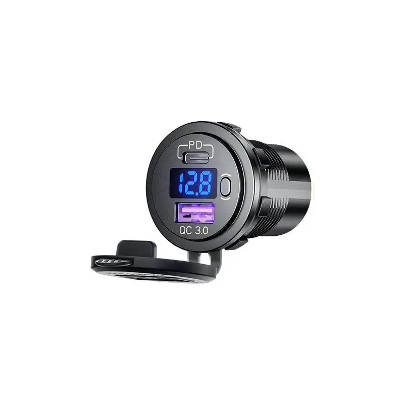 スイッチ付きUSB充電器,電源コンセントアダプター,防水,タイプC, QC 3.0, 12V, 24V,車,トラック,ボート,RV,オートバイ