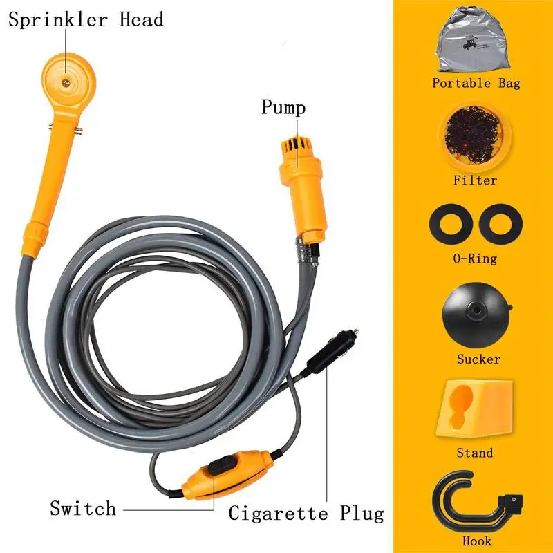 

12V Portable Car Shower Outdoor Camping Travel Cleaning Tool Washer Washing With Cigarette Lighter