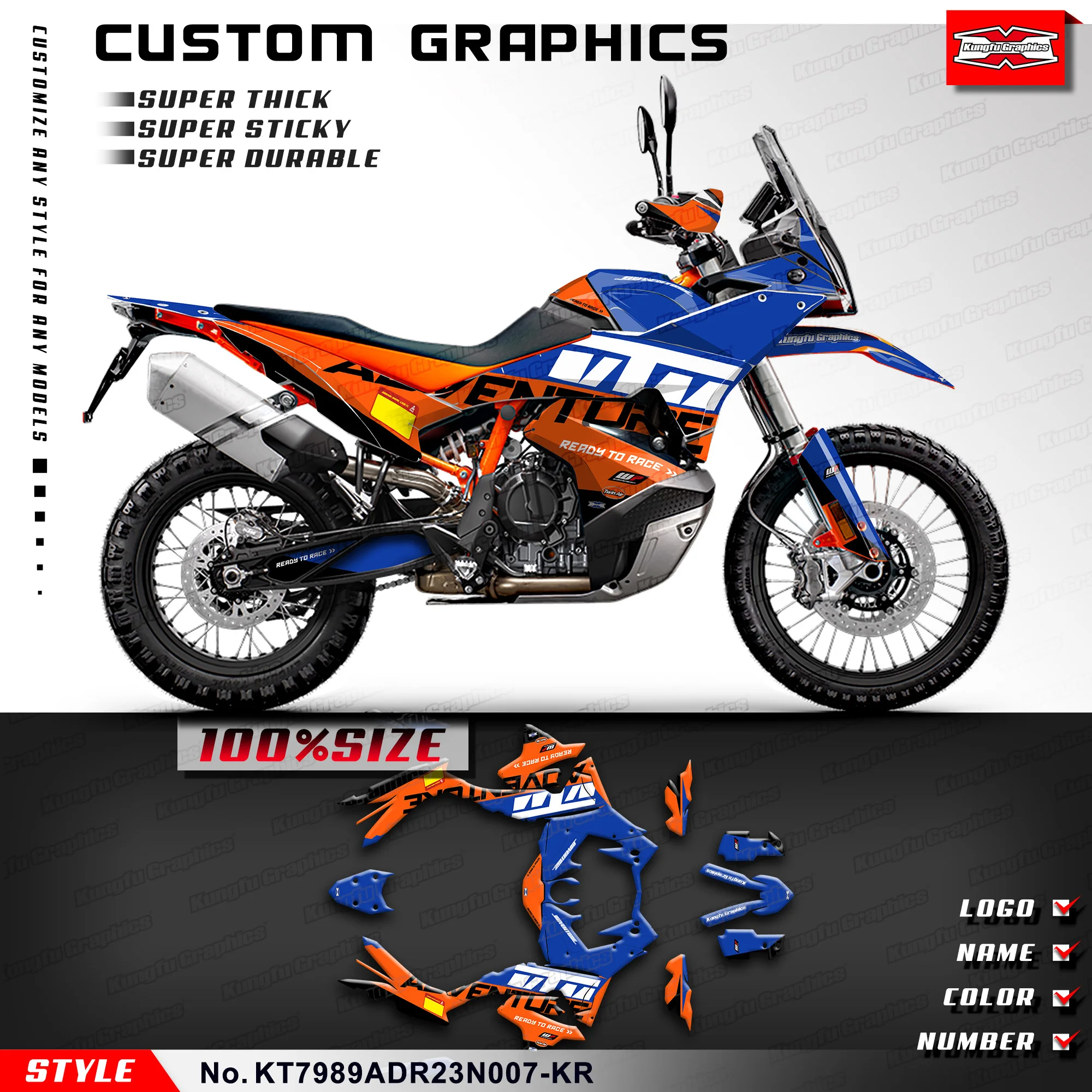 KUNGFU GRAPHICS Adhesive Sticker Laminated Decals for KTM 790 890 Adventure R ADV R 2023 2024 Accessory