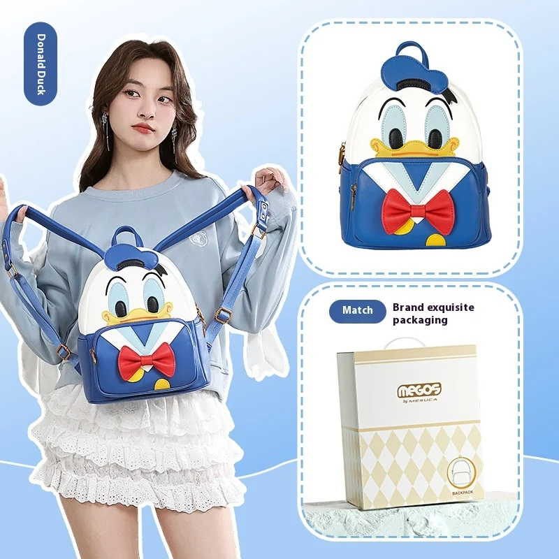 Hot Disney Caroon Donald Duck Backpack Anime Joker Commuter Stitch Backpack Cute Handbag 2024 New Strawberry Bear Schoolbag Gift