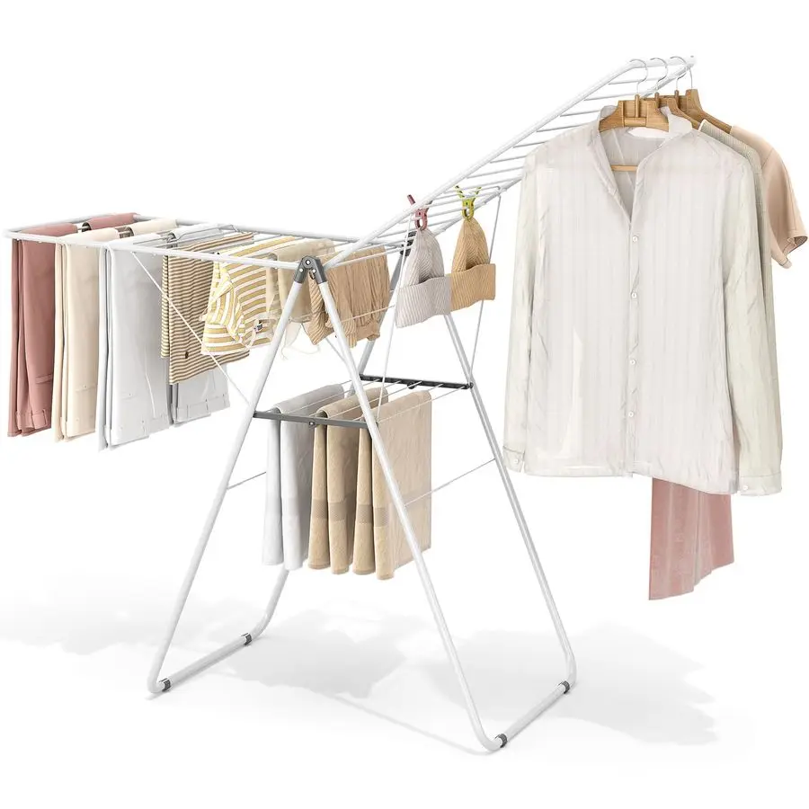 

Clothes Drying Rack Foldable, Metal Drying Rack Clothing with HeightAdjustable, Laundry Rack, Indoor Outdoor Use, No Assembly, 2