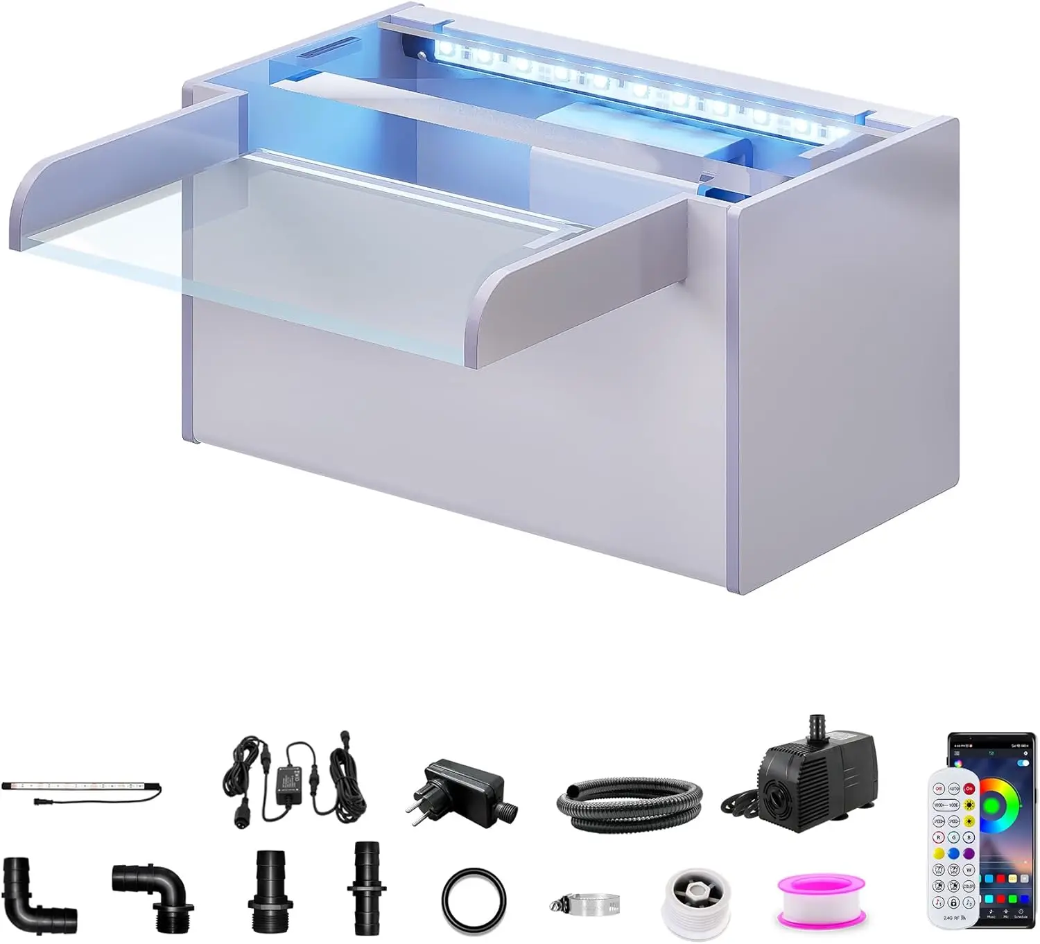 

Каскадный водопад Longrun для пруда с насосом, прозрачный акриловый водопадный излив с насосом 396 GPH (1500 л/ч) для прудов