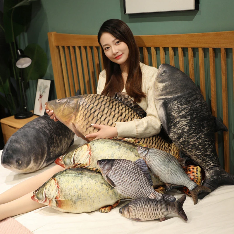 30-100cm simulación divertido pez juguetes de peluche relleno suave Animal carpa almohada de felpa cojín creativo para dormir para niños niñas regalo de Navidad