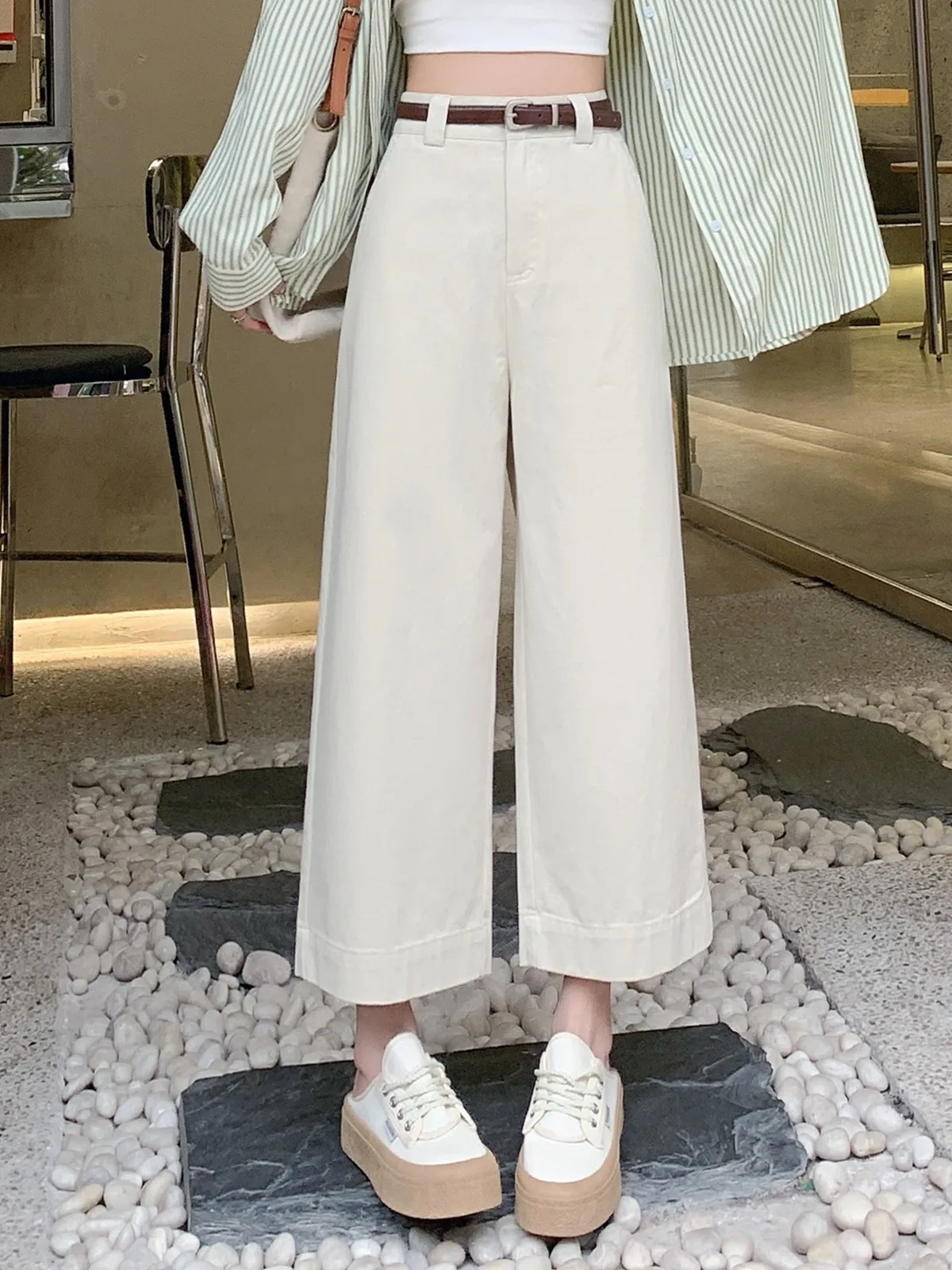

ZHISILAO New Elegant Solid Ankle-length Pants Women Office Lady Wide Leg Trousers Spring Summer 2024 High Waist Pants