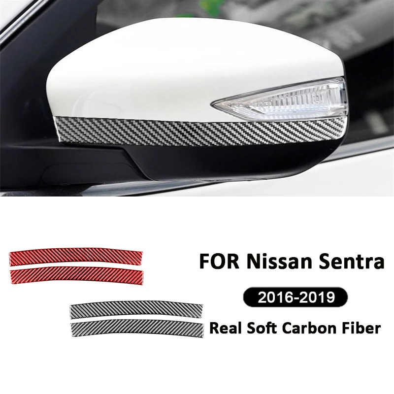 For Nissan Sentra 2016-2019 2PCS Carbon Fiber Car Rearview Mirror Protection Anti-collision Strips Frame Decoration Sticker