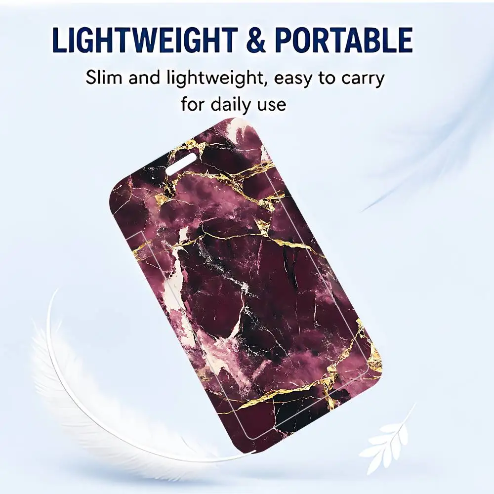 Marble Print ID Card Holder Cute Badge Holder PVC Card Cover With Clear Window For Student Office Bus Card