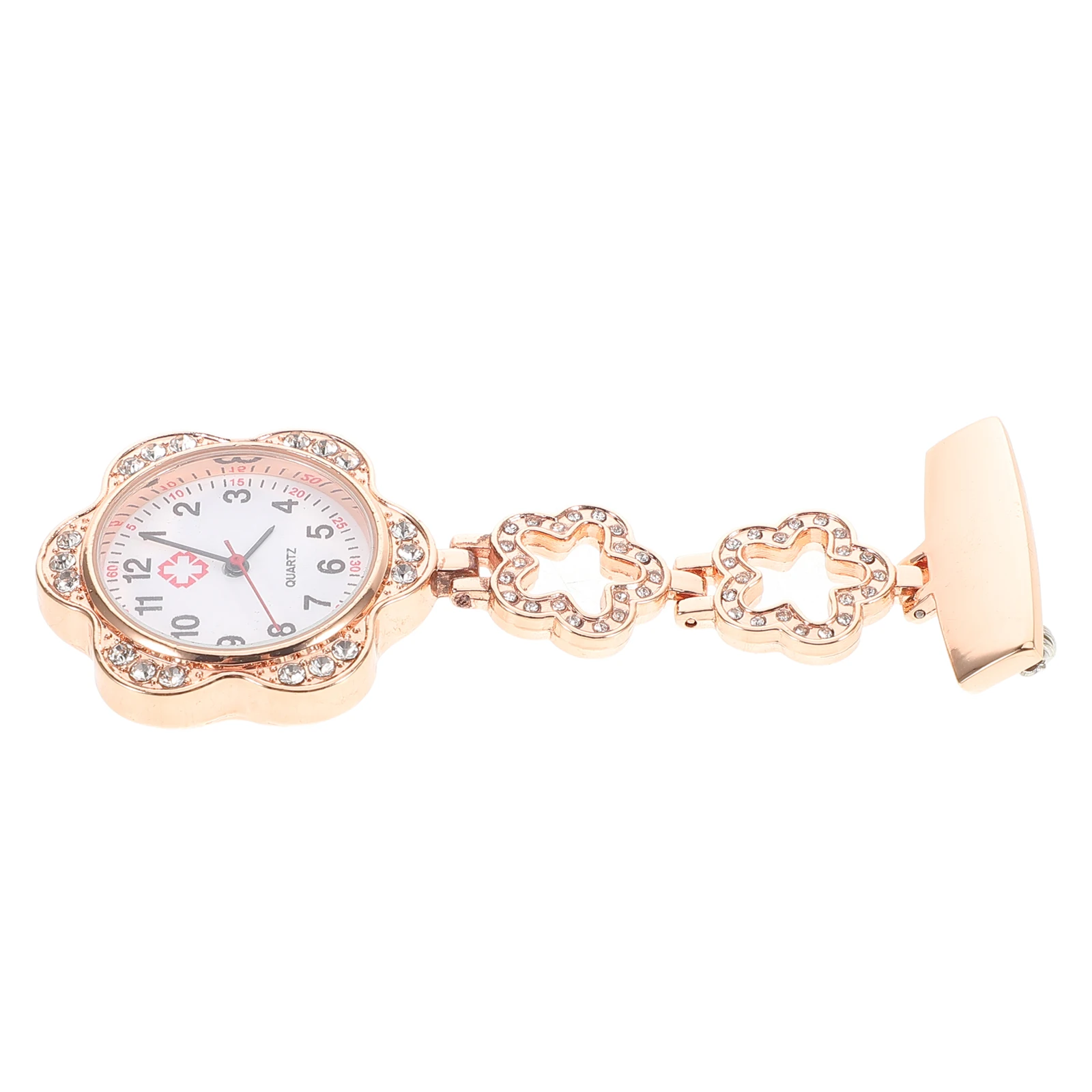 

Nurse Chest Watch Rose Gold Zinc Alloy Fob Watches for Nurses Lapel Brooch Student Exam Pocket Watch with Bling