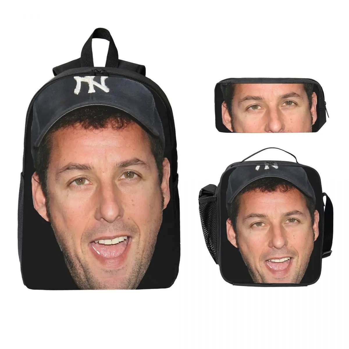 The Face Meme Adam Sandler Smile Amazing Poster Backpack BookBag School Bag Shoulder Bags 3ps Insulated Lunch Bag Pencil Case