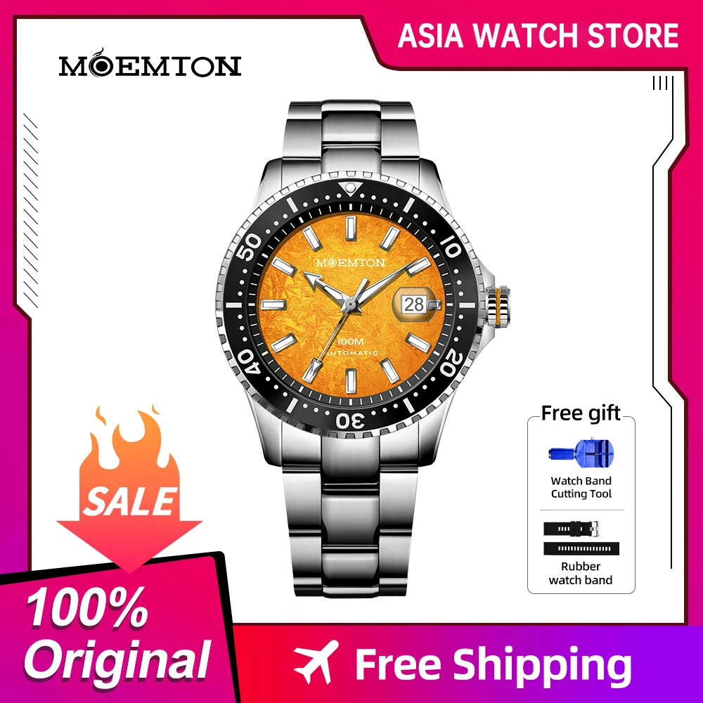 MOEMTON Men\'s mechanical watch German brand 10bar waterproof steel belt diving sports watch