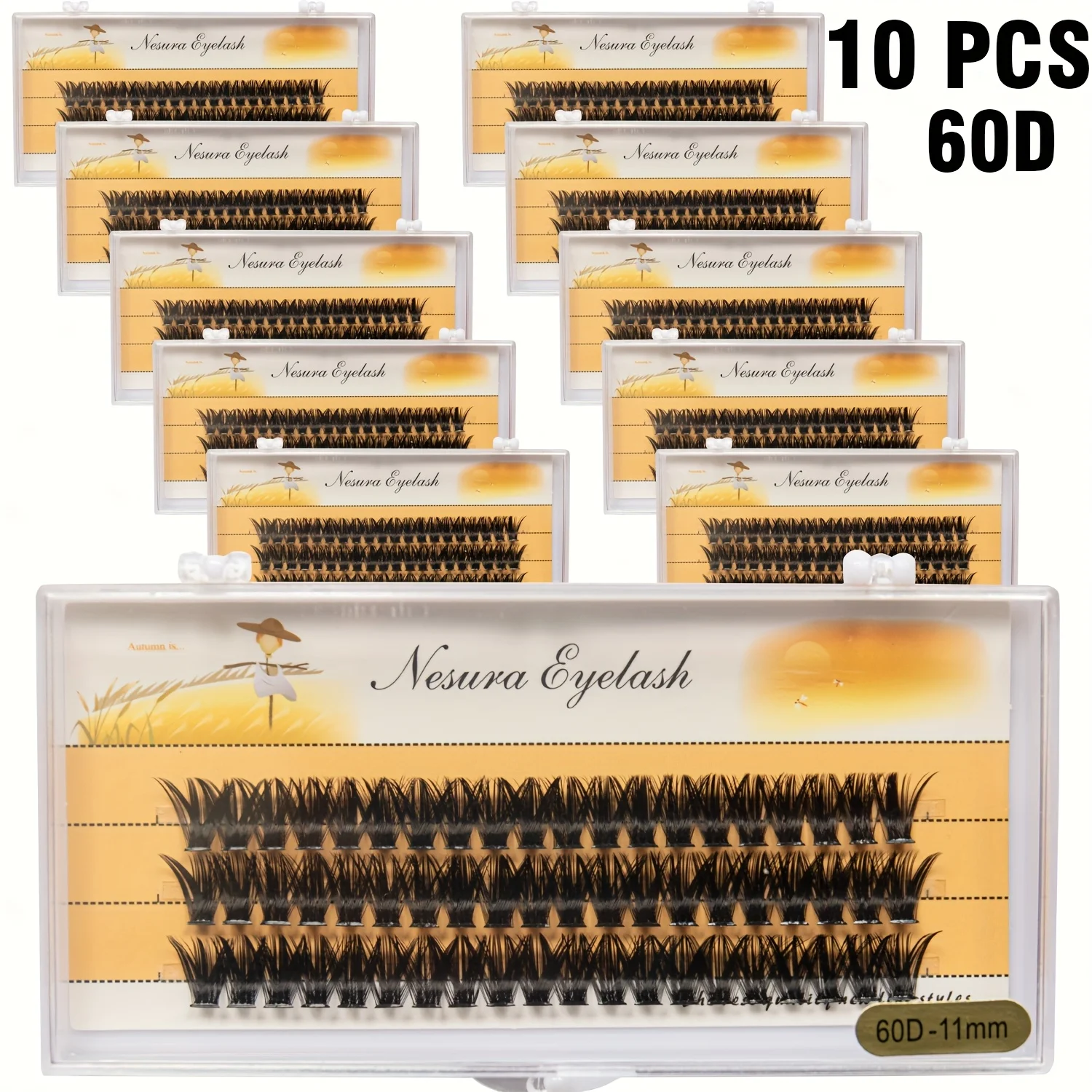 Sackvis 60D 10 Boxen pro Set Wimpern Cluster Wimpern natürliche Extensions falsche Wimpern doppelt das Volumen 9–14 mm