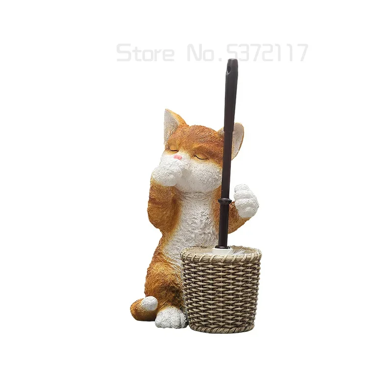 

European Creative Cat Toilet Brush Set Durable Soft Hair with Holder Base Stylish Bathroom Decoration and Utility