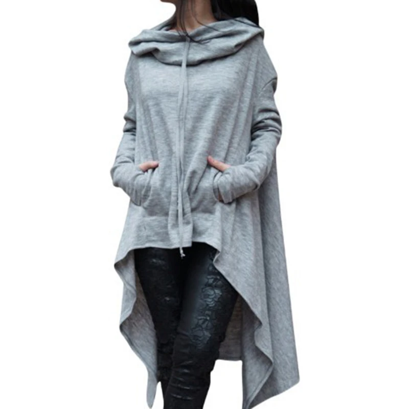 Nouveau Style de mode Femmes sweats à capuche ourlet irrégulier coton à manches longues queue de poisson couleur unie Femmes sweats surdimensionné sweats à capuche robe