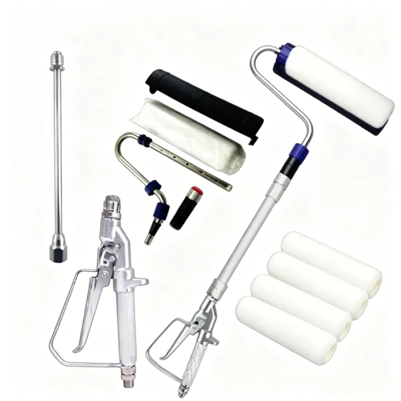 Herramienta de pulverización DIY, accesorios para pulverización sin aire, varilla de extensión para rodillo pulverizador, cabezal de rodillo, herramienta de mango para rodillo pulverizador de autoensamblaje