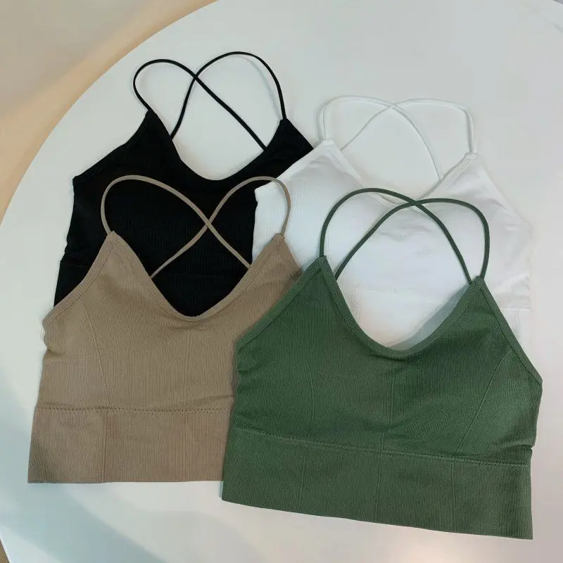 

Women fitness Fitness Sport Bra Top Gym Yoga underwear Athletic With Chest Pad U-neck spaghetti straps cross beauty back hollow