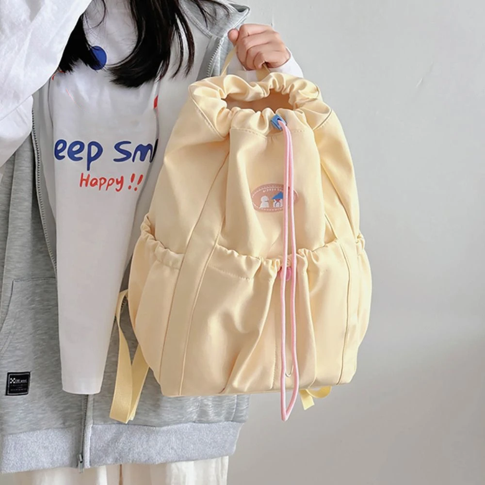 Solid Color Fresh Color Drawstring Backpack Nylon Korean Style Students School Bag Large Capacity Handbag Shoulder Bag Students