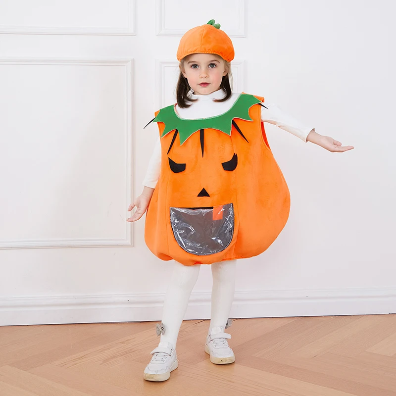 4-6 Years Baby Kids Romper with Hat /Shoes Toddler Pumpkin 1-Piece Halloween Jumpsuit Cosplay Clothing Set