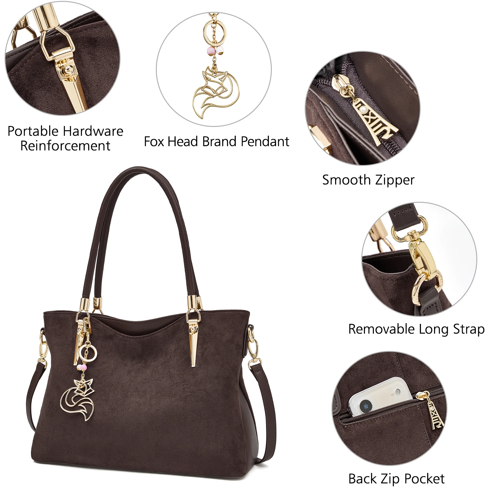 FOXER Autumn Winter Women Tote Bag Suede Large Capacity Commute Shoulder Handbag Cowhide Leather Elegant Female Crossbody Purse