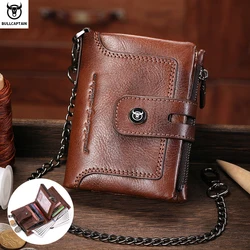 BULLCAPTAIN Men's Genuine Leather Wallet Business Retro Snap Wallet Multifunctional RFID Anti-Theft Zipper Multi-Card Coin Purse