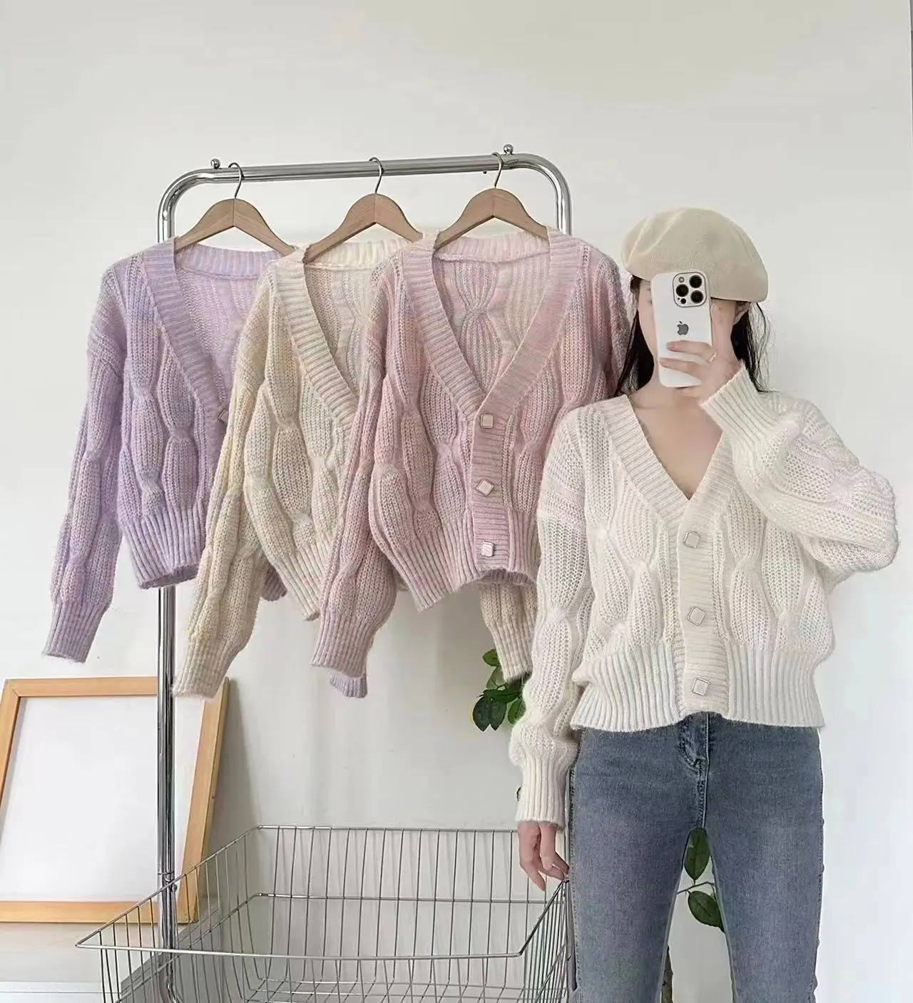 

Retro Chic Knitted Cardigan Women Dopamine Loose Long Sleeve Coat Top