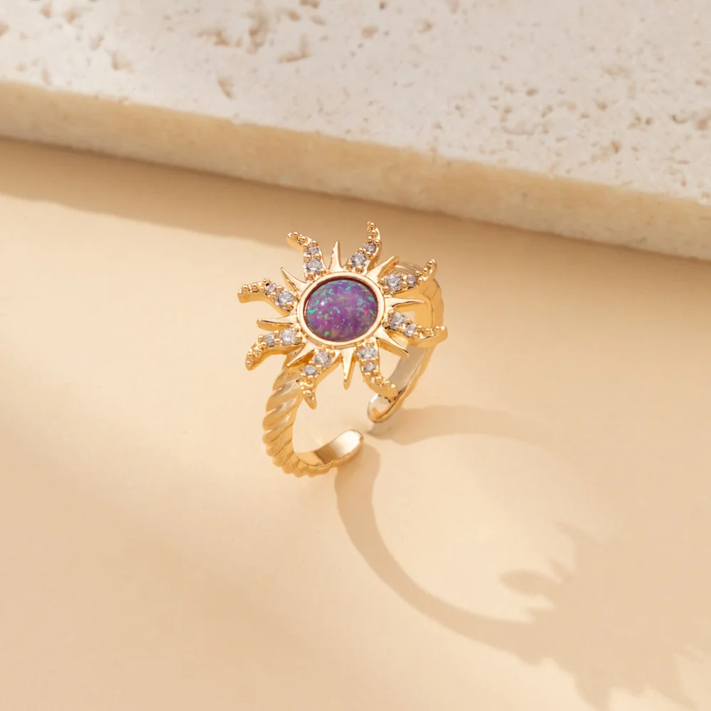 

Vintage Opal Sun Ring For Woman Girls Fashion Wedding Party Jewelry Accessorie Adjustable Gold Plated Rapunzel Ring Gift For Her