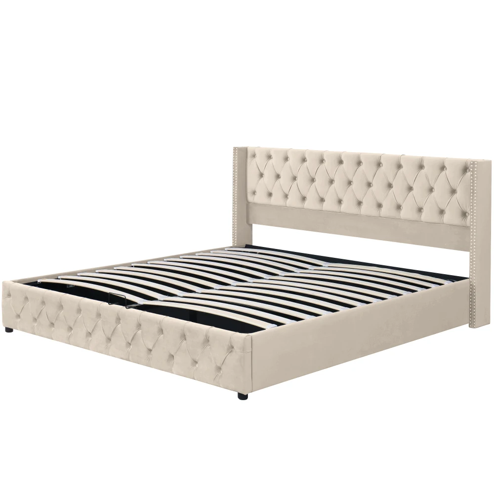 Gepolstertes Doppelbett aus schwarzem Samtflanell mit Nietenknopf und hydraulischem Stauraum (ohne Matratze), 160 x 200 cm oder 180 x 200 cm – Detail 22