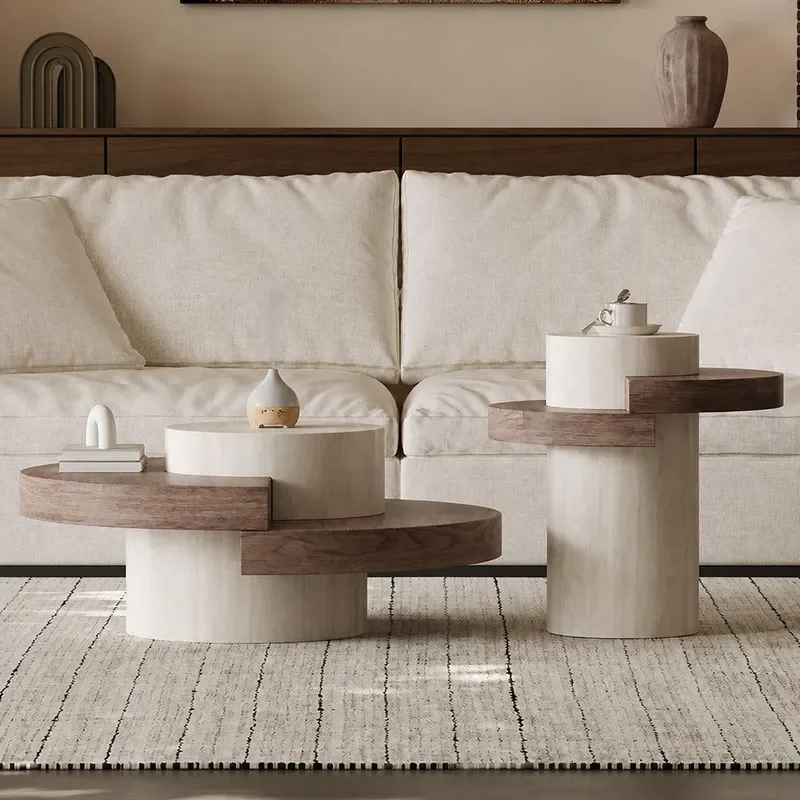 Nordic Style Log Cement Splicing Coffee Table Modern Simple Living Room Creative Combination Multi Functional Side Table