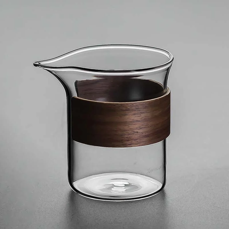 Japanese Style Stripe Transparent Heat Resistant Glass Tea Cup With Anti-scalding Walnut Cup Holder Kungfu Tea Dispenser Teaware