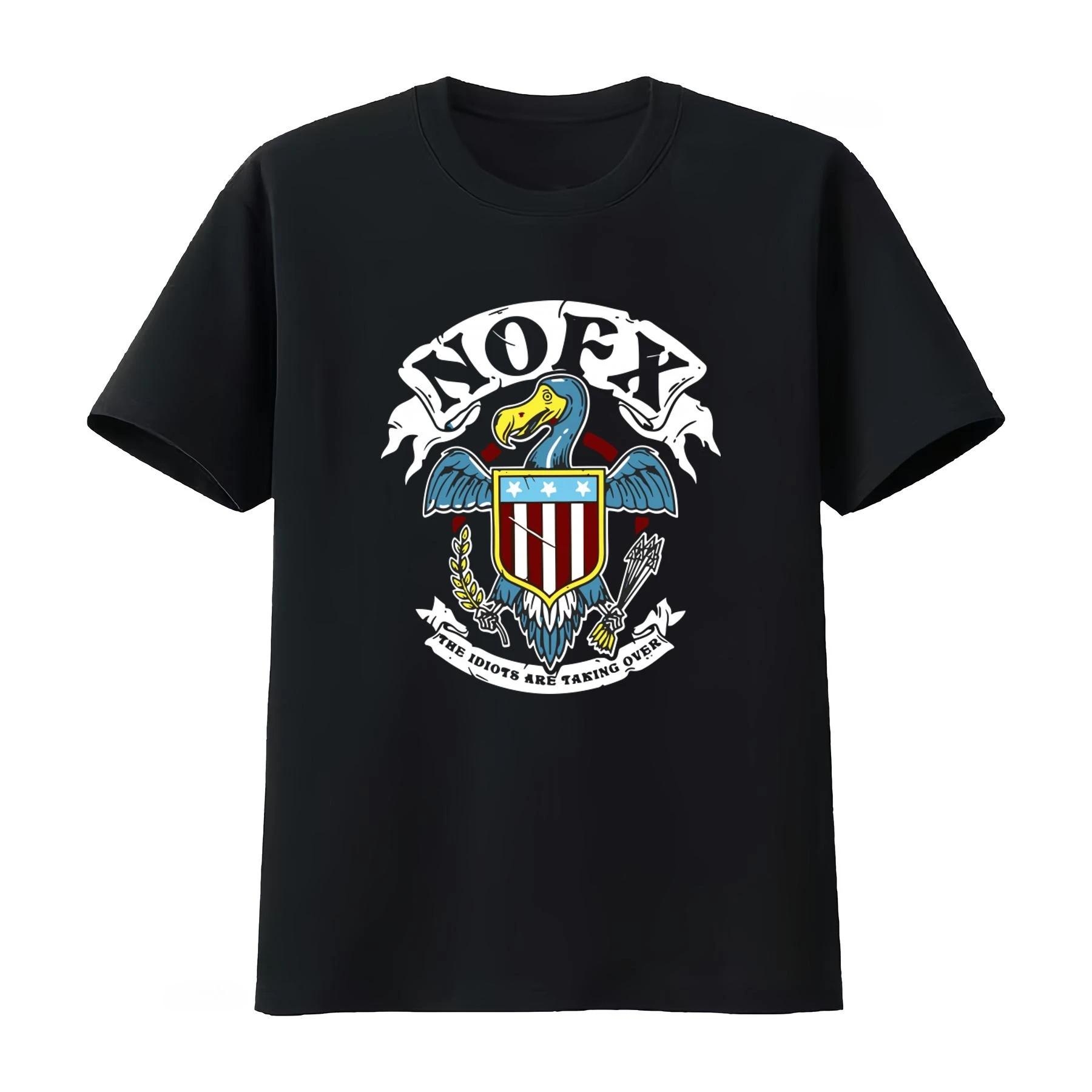 Nofx Punk Rock Skate Core Medium T Shirt with Idiots Taking Over Eagle Shield Print Casual Men's Clothing 2026 Summer T Shirt