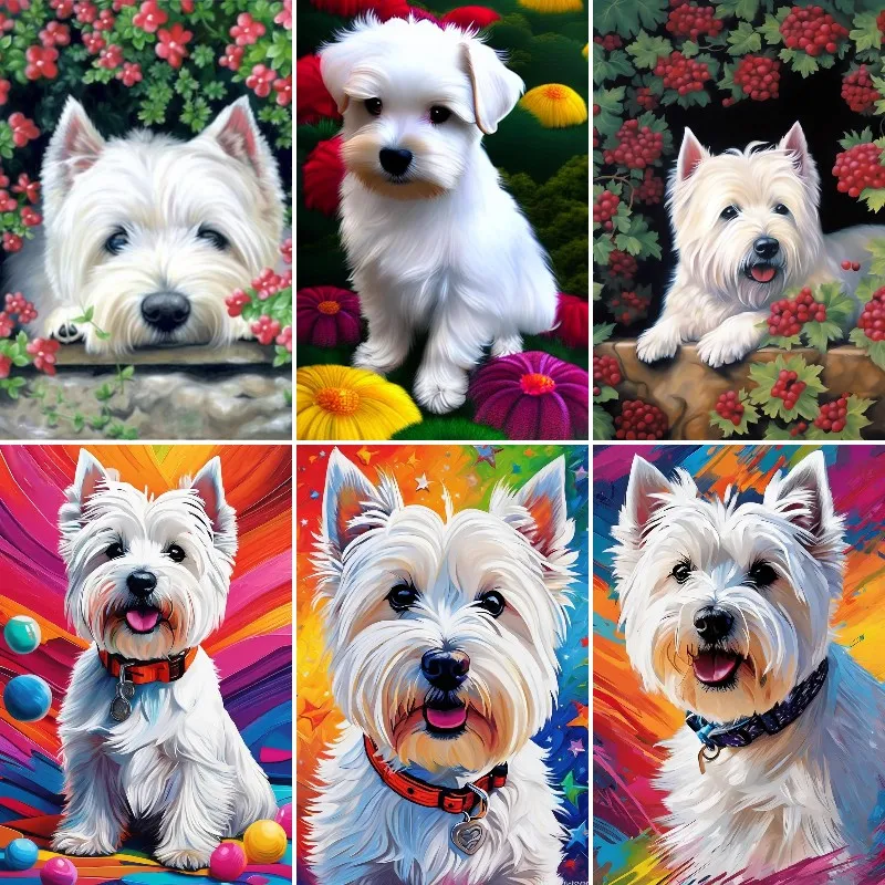 West Highland White Terrier 5D DIY Diamond Painting Art ,Diamond Cross Stitch Kits 3D Mosaic ,Full Diamond Embroidery Decor