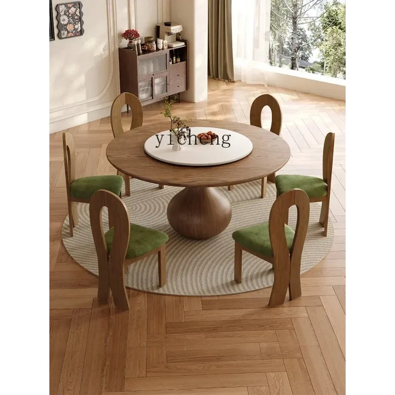 

CZ-18 Retro Style Chinese Black Solid Wood Round Dining Table with Turntable Large Round Table for Home Restaurant