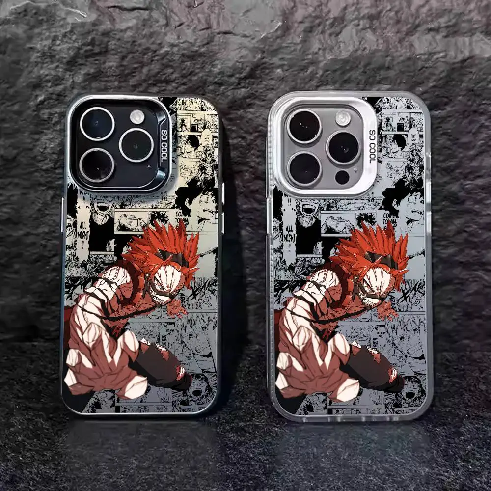 1 шт., чехол для телефона с изображением аниме E-Eijiro Kirishima, лазерный цвет IMD, серебристый корпус для iPhone 17, 16, 15, 14, 13, 12, 11 Air Pro Max Plus