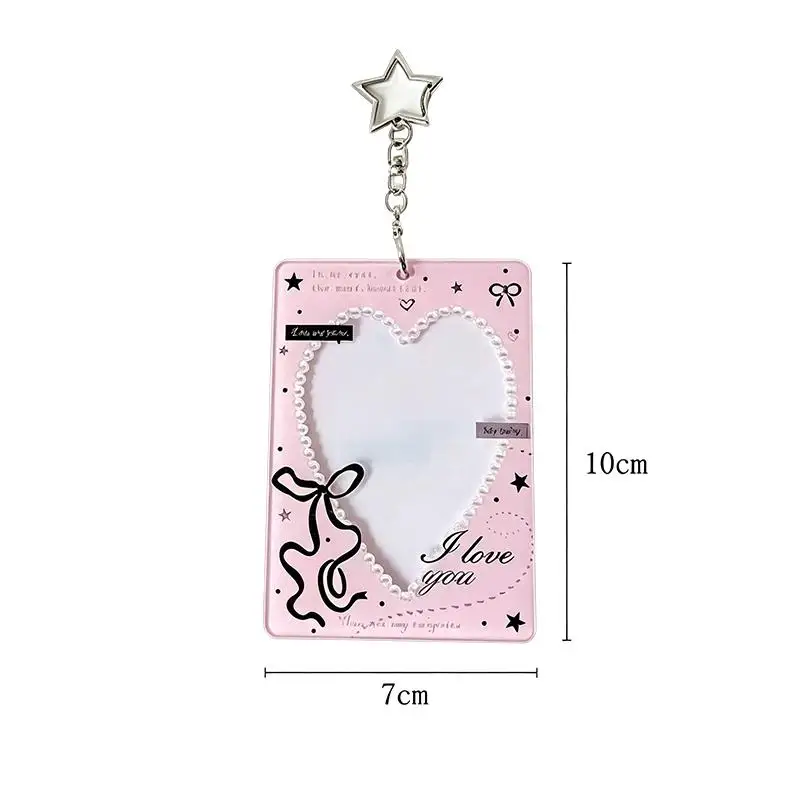 Herzförmiger Photocard-Halter mit Stern-Schlüsselanhänger, Niedlicher Spitzenrahmen, Ausweishülle, Kpop-Photocard-Schutzhülle, Taschenanhänger, Geschenk für Fans – Detail 9