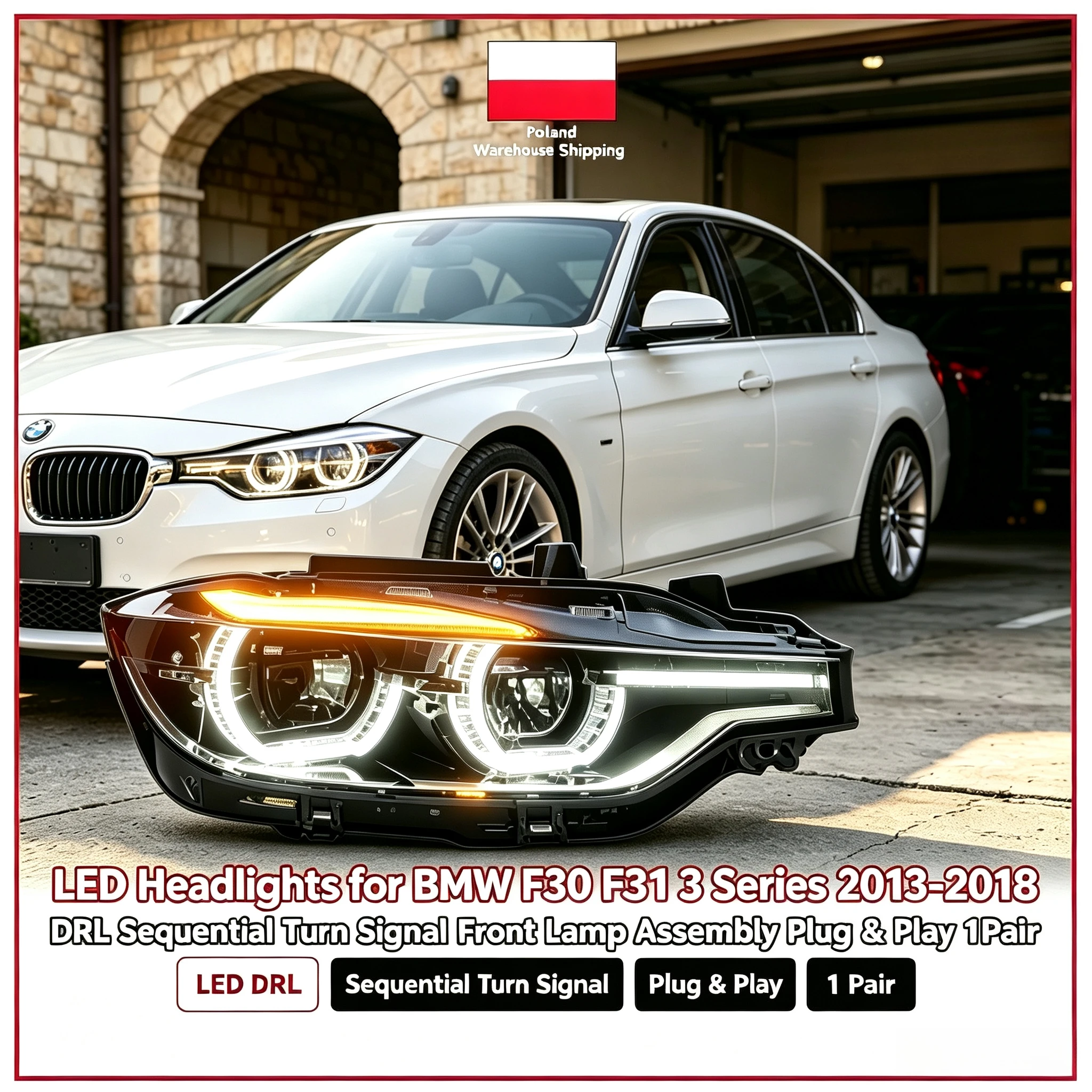 LED-Scheinwerfer für BMW F30 F31 3er Serie 2013-2018 DRL Sequentieller Blinker Frontleuchten-Set Plug & Play 1 Paar