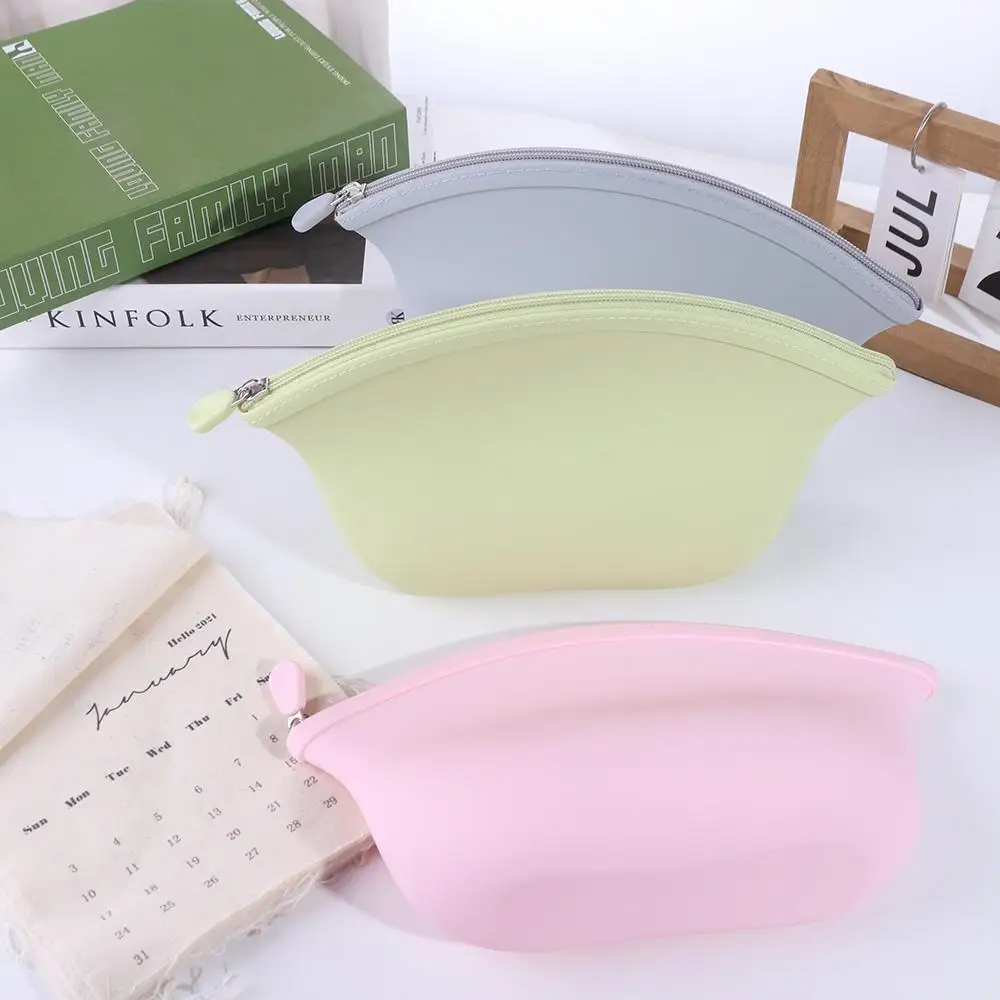 

Simple Waterproof Silicone Cosmetic Bag Zipper Large-Capacity Wash Storage Bag Wallet Multi-Functional Make Up Pouch Women