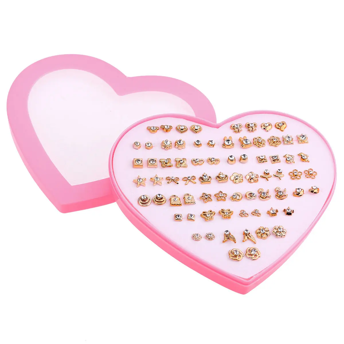 36Pair Rhinestone Ear Stud Set Premium Material Heart Shape Storage Case Special Gift for Women Girls Ear Arring with Case