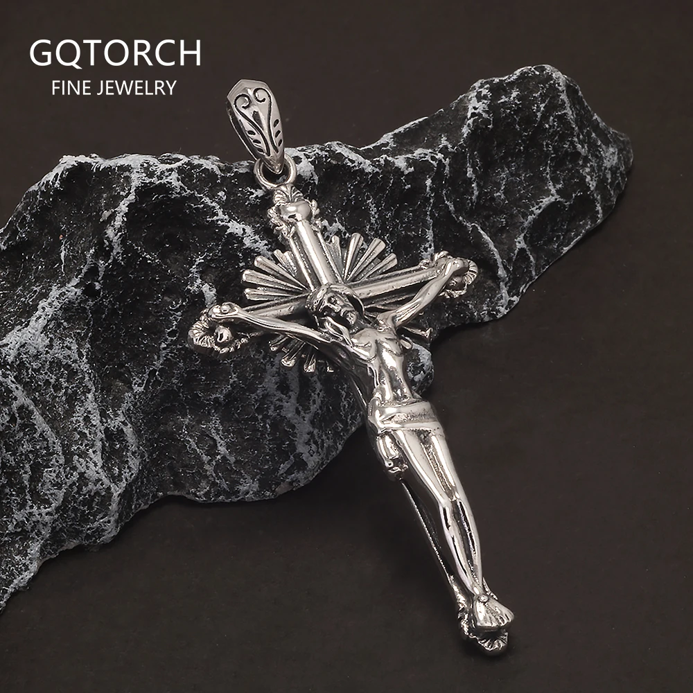 

Стерлингового Серебра 925, подвеска с крестом и распятием Иисуса, амулет, мужской винтажный панк-байкерский молитвенный модный браслет, ювелирные изделия