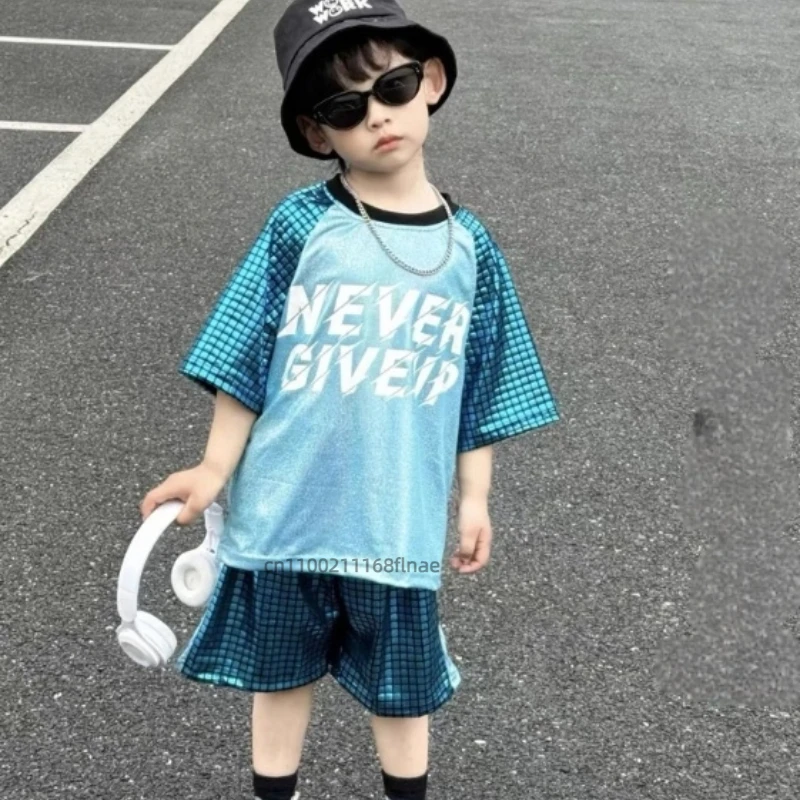 الأطفال ملابس رقص الشارع الترتر أعلى السراويل الأطفال أداء رقص الجاز زي مجموعة الشارع عارضة نمط الهيب هوب