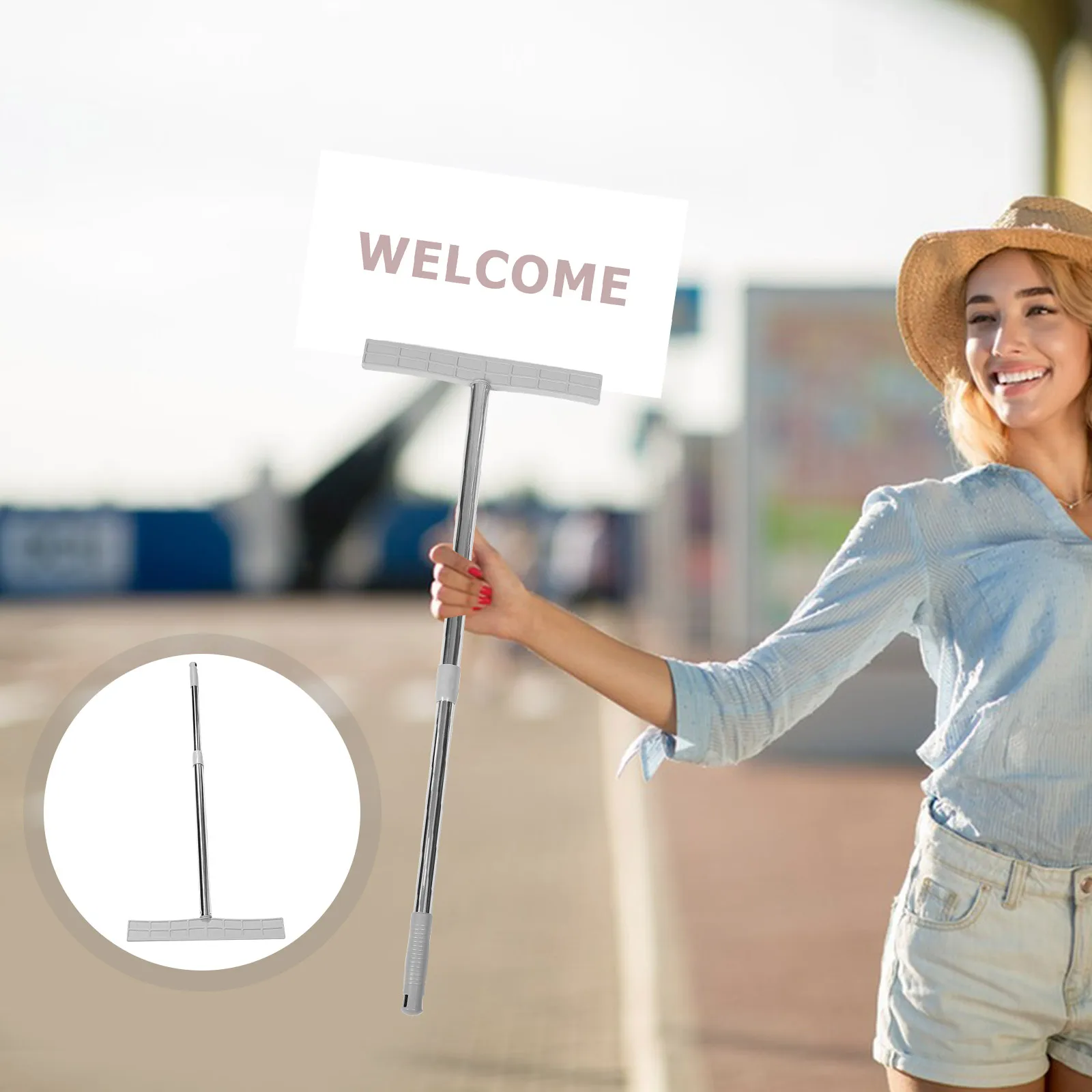 1pcs Placard Pole Stainless Steel Adjustable Height Handheld Sign Stand Airport Greeting Yard Poster Parade