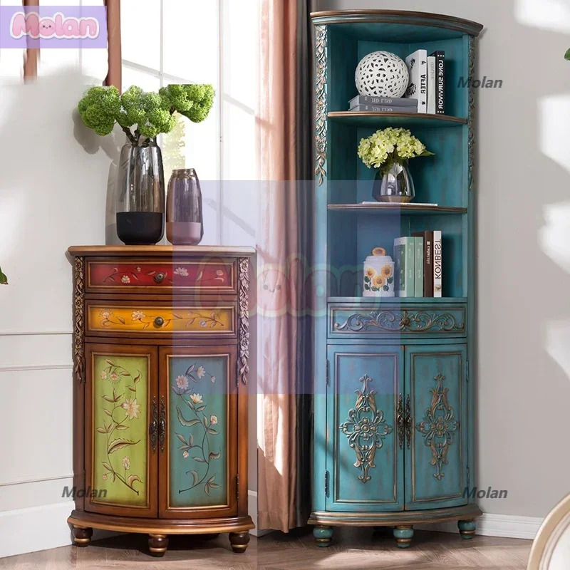 

European Corner Solid Wood American Painted Entrance Corner Corner Storage Retro Carved Living R