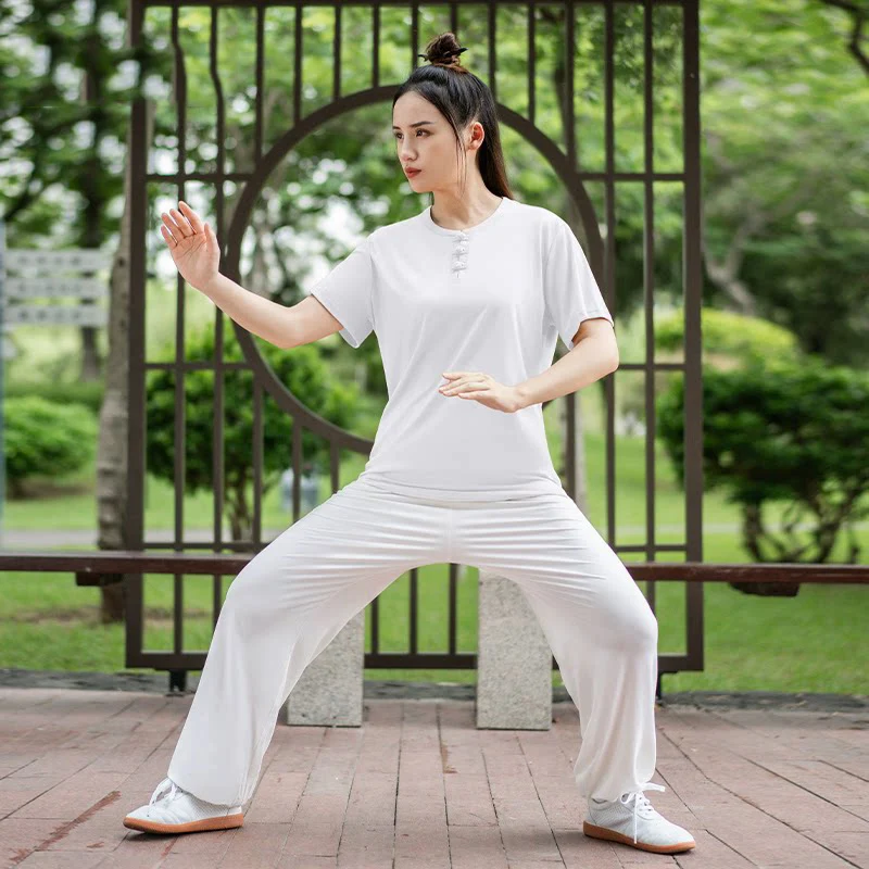 Tai Chi Suit Women's New Summer Embroidered Chinese Style Casual  3/4 Sleeve Starlight Linen for Qigong Martial Arts Practice