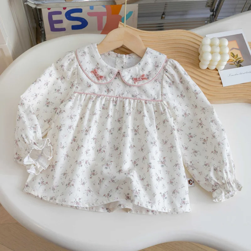 

LYY-Girl's long-sleeved shirt2024New Spring and Autumn Fashionable Pure Cotton Floral Doll Shirt Children's Top Autumn